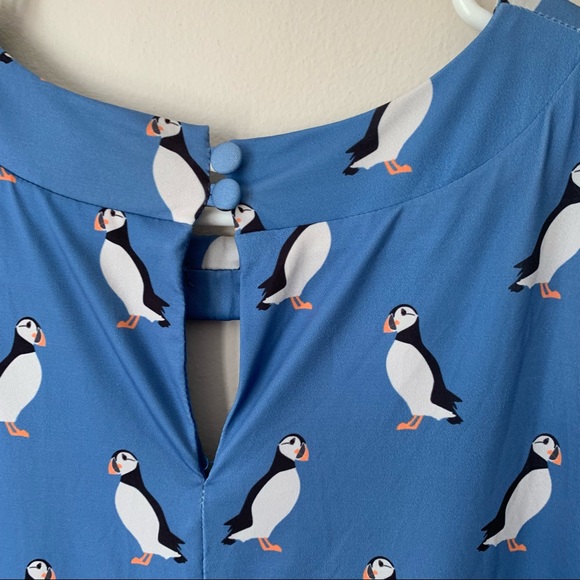 Lindy Bop Juliet Blue Puffin Print Stretchy Vintage Retro Dress - Picture 3 of 8